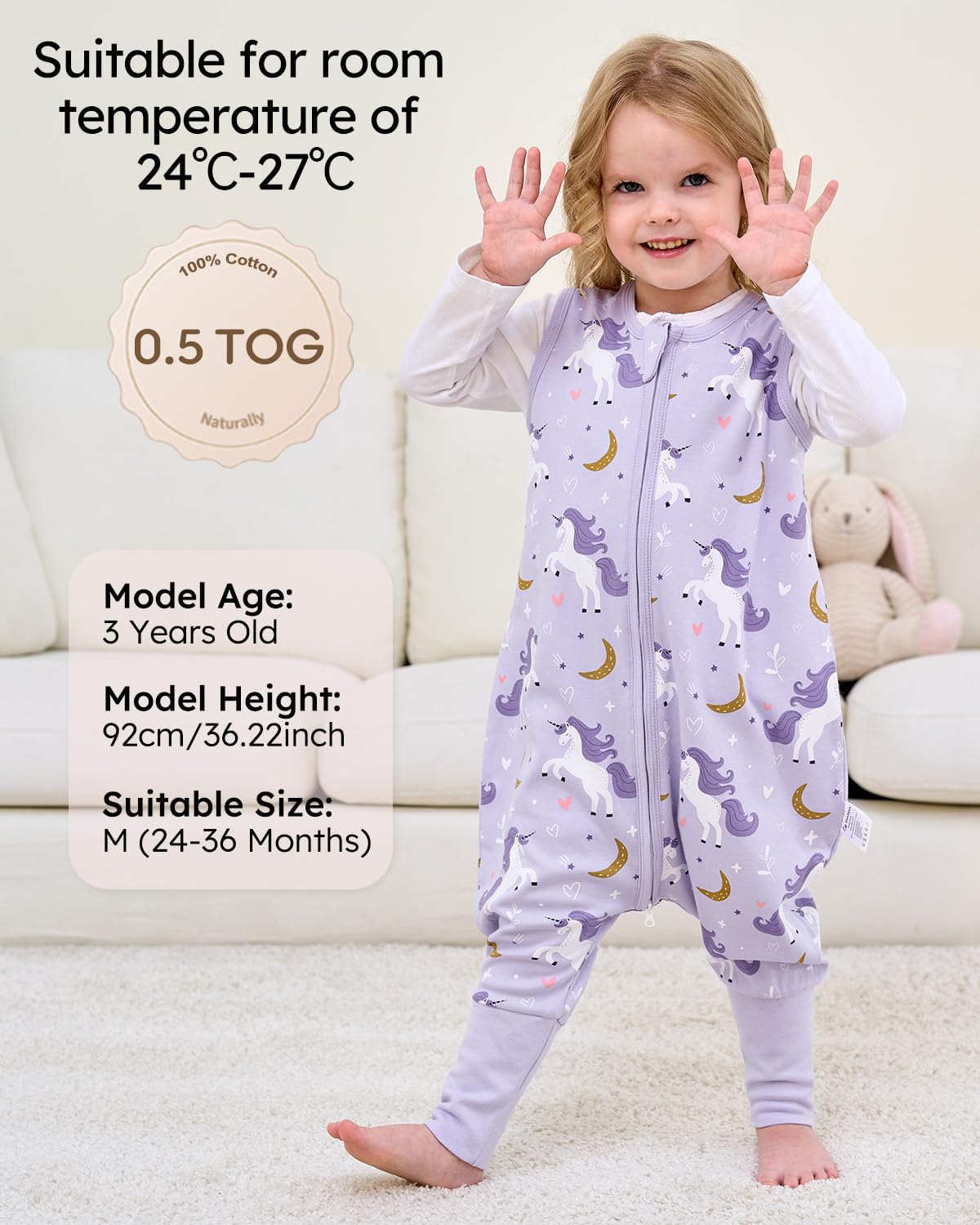 Yoofoss Toddler Sleep Sack - 100% Organic Cotton Wearable Blanket with Feet | 24-36 Months