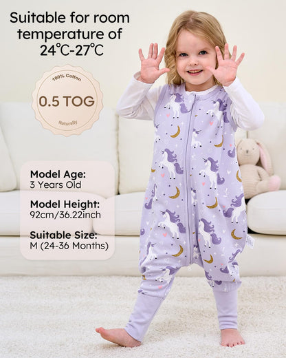Yoofoss Toddler Sleep Sack - 100% Organic Cotton Wearable Blanket with Feet | 24-36 Months