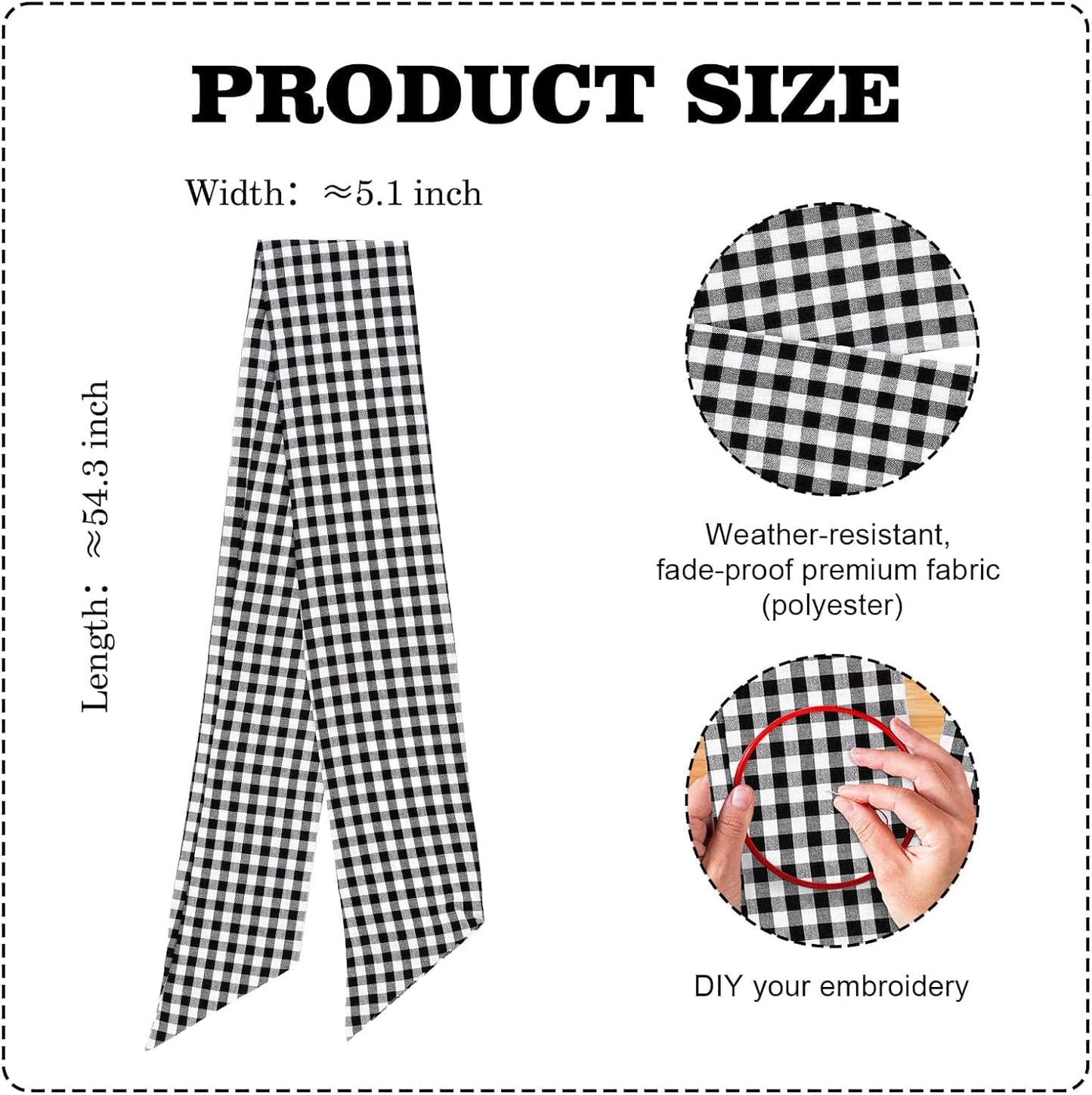 Regine Switzerland Wreath Sash - Elegant Black White Checkered Plaid Bow for Year-Round Home Decor (5.12" x 54.33")