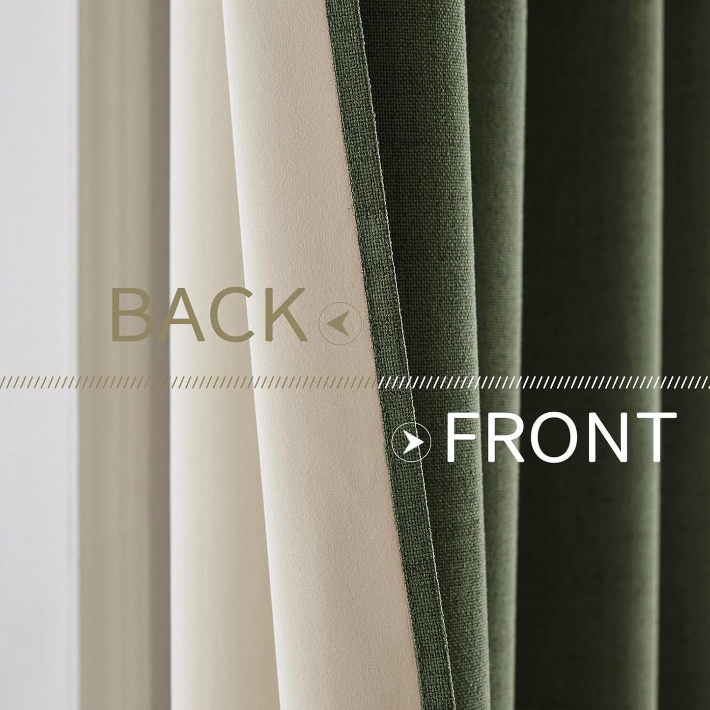 MIULEE Blackout Linen Textured Curtains - Thermal Insulated Olive Green Drapes | 42 x 63 Inch (2 Panels)