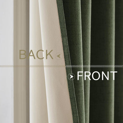 MIULEE Blackout Linen Textured Curtains - Thermal Insulated Olive Green Drapes | 42 x 63 Inch (2 Panels)