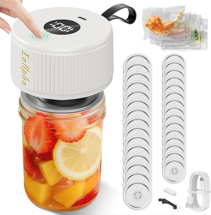 Skiennix Electric Mason Jar Vacuum Sealer - 3-in-1 One-Tap Control with 30 Lids & 5 Storage Bags