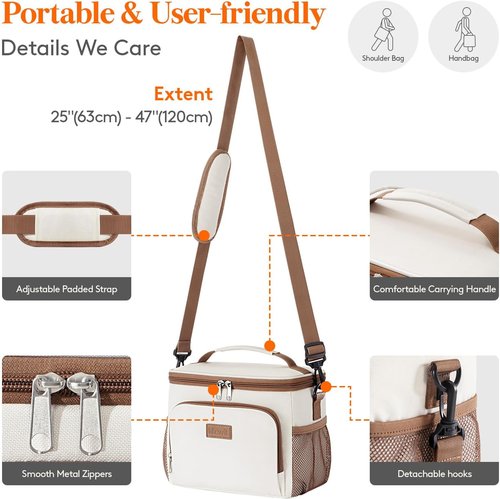 Lifewit Insulated Lunch Bag - Portable Leakproof Cooler with Adjustable Strap | 9L Capacity, Cream
