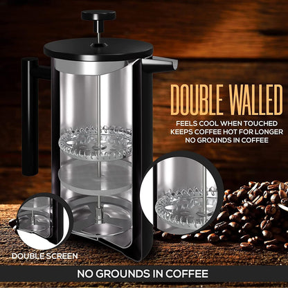 Skiennix French Press Coffee Maker - Stainless Steel Insulated 34 oz | Portable Hot & Cold Brew Teapot for Coffee Lovers