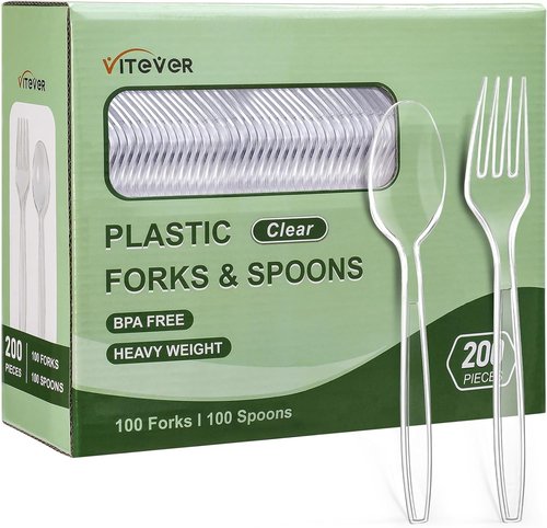 Heavy Duty Disposable Plastic Silverware Set by [Brand Name] | 200 Count Forks & Spoons - BPA Free Utensils for Parties & Daily Use