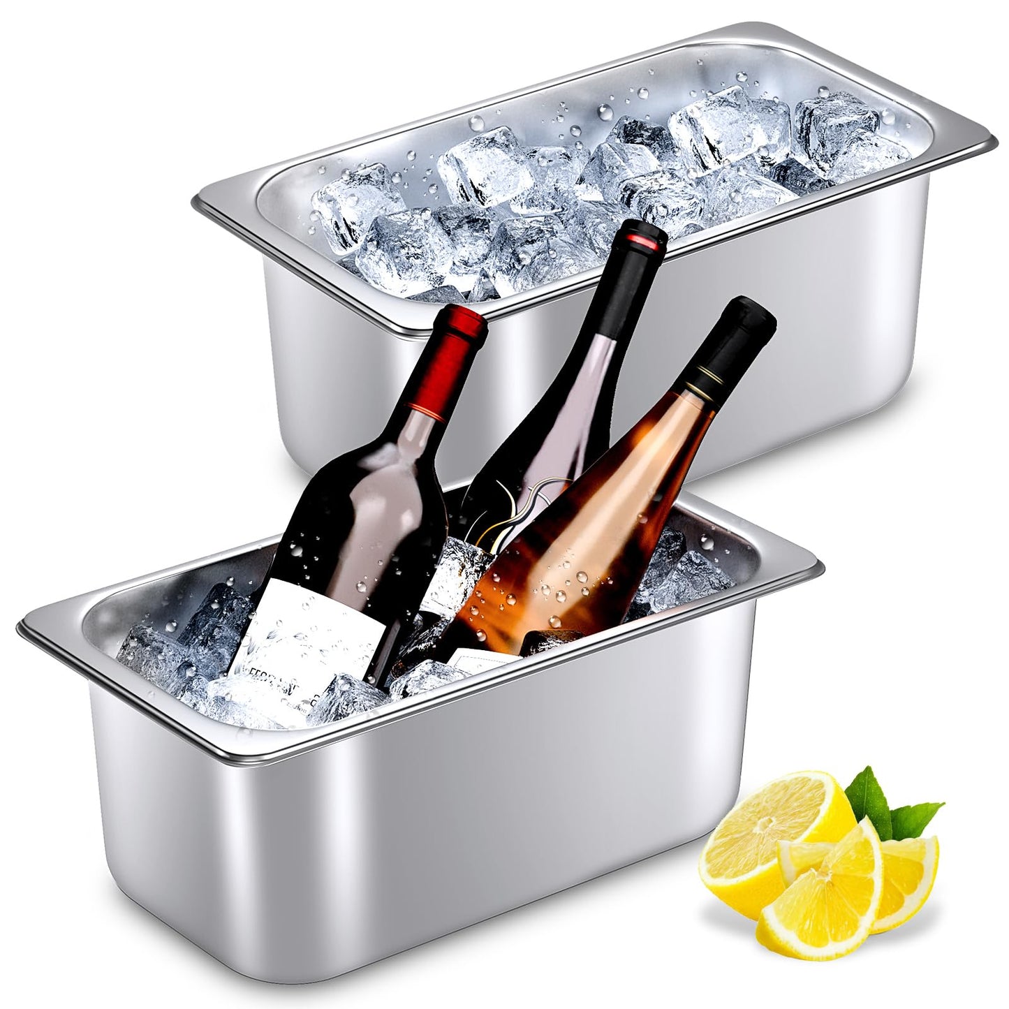 meekoo 2 Pack Ice Buckets for Parties Wine Beer Champagne Bucket Stainless Steel Bin for Freezer Metal Drink Buckets Cocktails Wine Cooling for Mimosa Bar Supplies (Small)