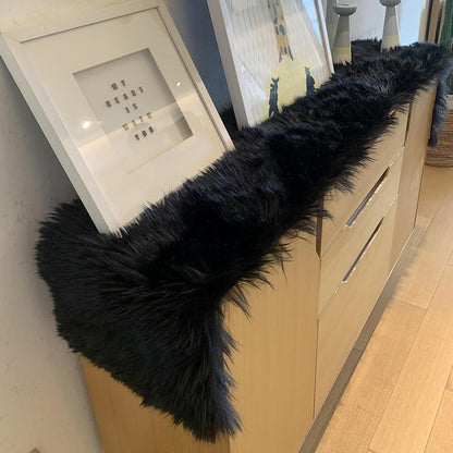 Black Faux Fur Table Runner 12x36 Inch - Fluffy Halloween Winter Decor - Variation: Black+12x36 Inch