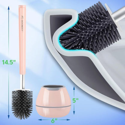 BOOMJOY Toilet Brush Set - Silicone Toilet Bowl Cleaner with Tweezers for Effective Bathroom Cleaning | Pink