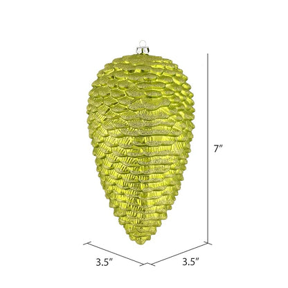 Lime Matte Glitter Pinecone Christmas Ornament – 7", Pack of 4, Shatterproof Plastic