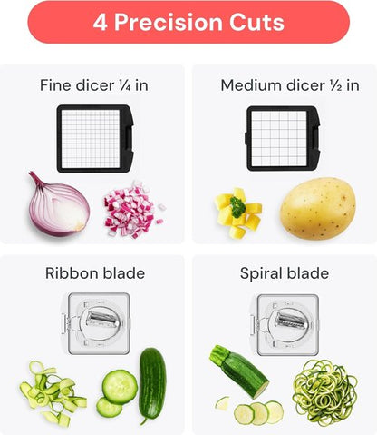 Fullstar Vegetable Chopper - 4-in-1 Food Chopper and Spiralizer with Container | Clear Kitchen Essential