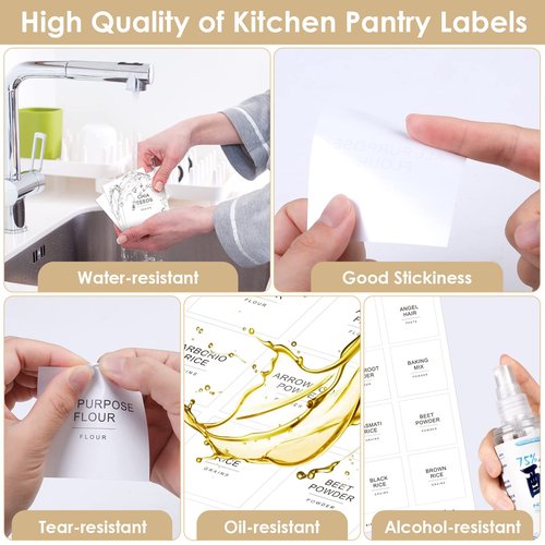 Cludoo 434 Pcs Kitchen Pantry Labels for Food Containers with DIY Blank Labels,3 Sizes Preprinted Minimalist Waterproof Pantry Labels, Kitchen Organization Labels for Jar, Bottles,Boxes