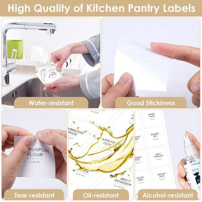 Cludoo 434 Pcs Kitchen Pantry Labels for Food Containers with DIY Blank Labels,3 Sizes Preprinted Minimalist Waterproof Pantry Labels, Kitchen Organization Labels for Jar, Bottles,Boxes