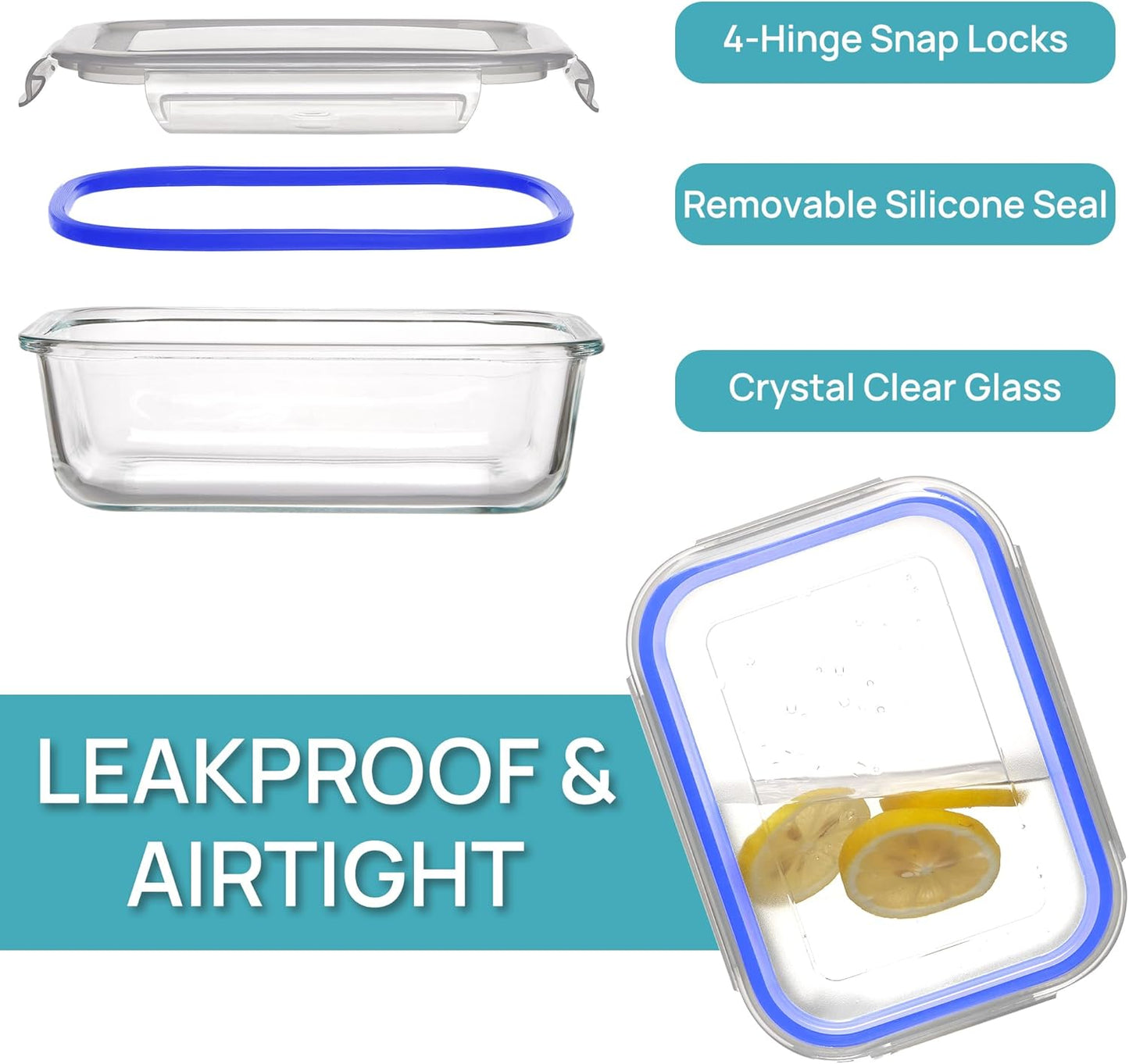 Vtopmart Glass Storage Containers - 22oz Meal Prep Set with Airtight Snap Lids | 5-Pack, Blue