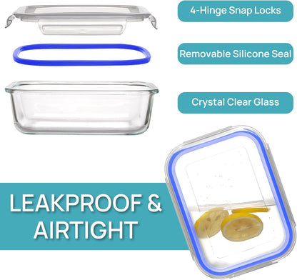 Vtopmart Glass Storage Containers - 22oz Meal Prep Set with Airtight Snap Lids | 5-Pack, Blue