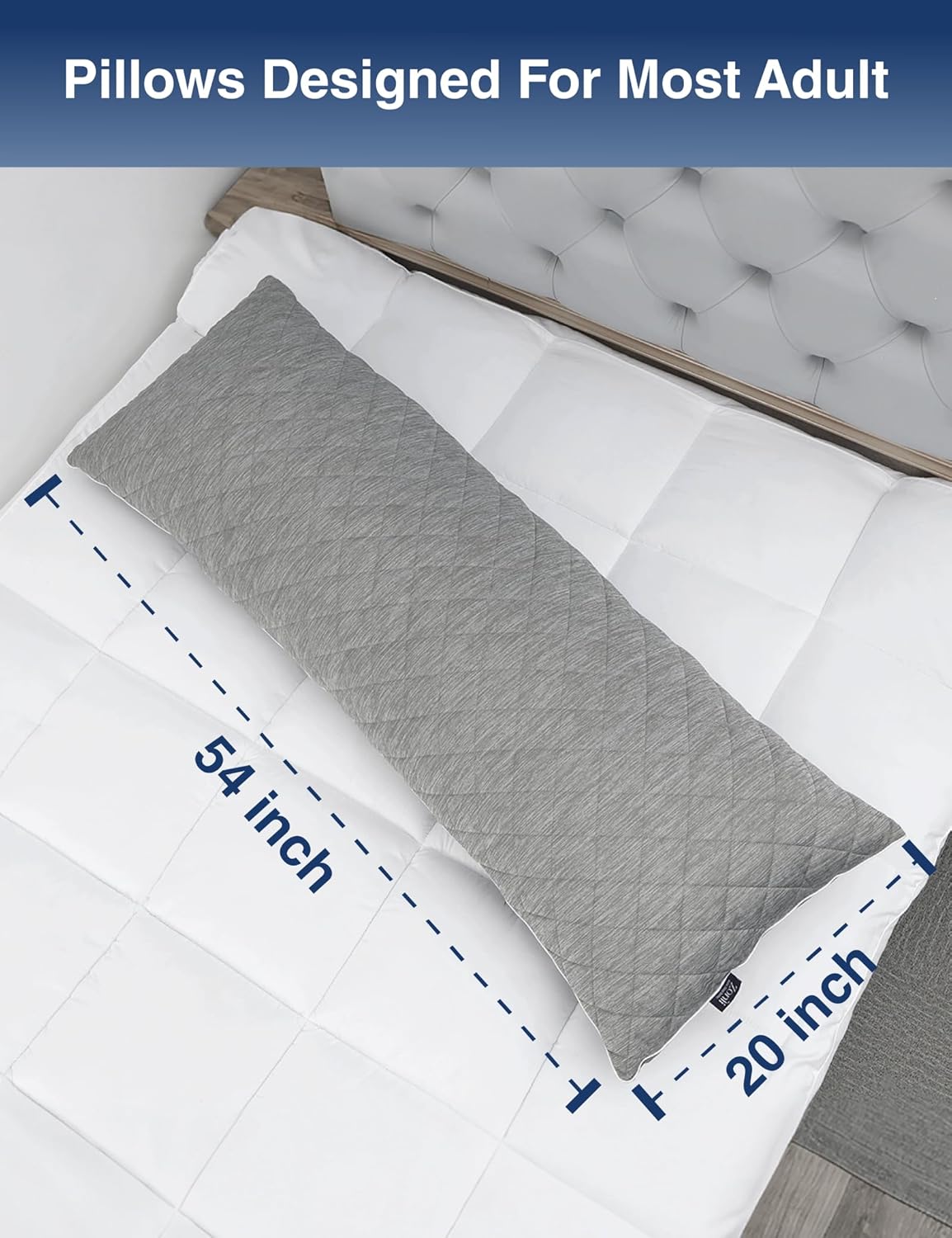 ZonLi Cooling Body Pillow - Memory Foam Insert for Side Sleepers & Pregnancy | 20 x 54 Inch, Grey with Washable Case