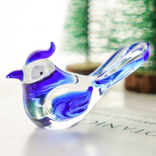 HDCRYSTALGIFTS Mini Blown Glass Blue Jay Figurine - 3.5 Inch Collectible Crystal Ornament