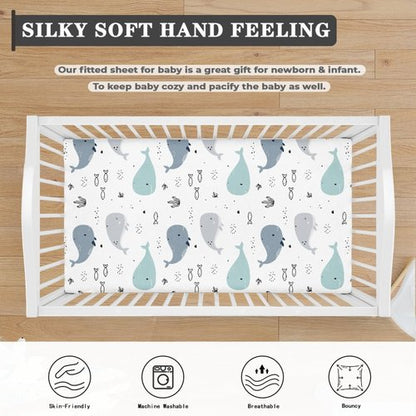 Streeyiu Whale Baby Crib Sheets for Boys Girls Ocean Fitted Crib Sheet for Standard Crib and Toddler Mattress Sea Animal Baby Mattress Sheets Toddler Bed Sheet 52x28x8 in