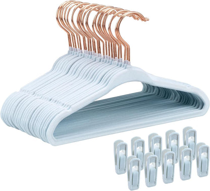 Tonswachic 30-Pack Baby Closet Hangers - Soft Velvet Non-Slip Design for Infant & Toddler Clothes | Blue
