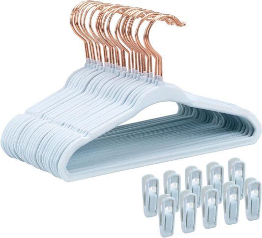 Tonswachic 30-Pack Baby Closet Hangers - Soft Velvet Non-Slip Design for Infant & Toddler Clothes | Blue