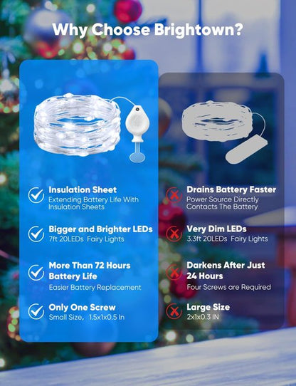 Brightown 14 Pack LED Fairy Lights - Battery Operated Waterproof String Lights | 7ft Silver Wire for DIY Decor