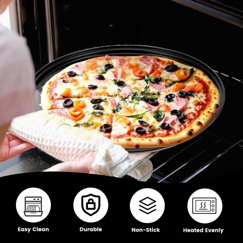 4 Pack 12 Inch Round Pizza Pan with Holes, Pizza Tray for Oven Carbon Steel Non-Stick Platter Bakeware, Baking Pans, for Home Restaurant Kitchen Baking(Black)