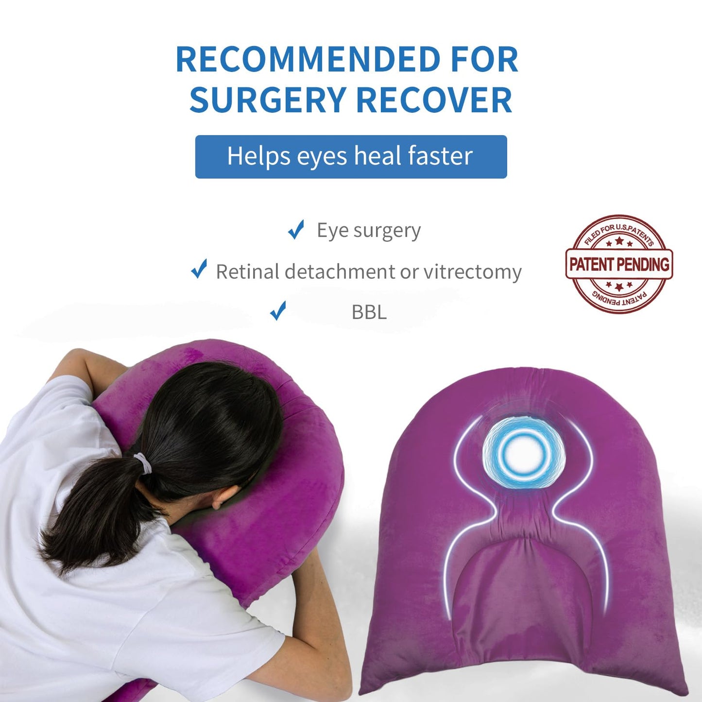 Beatvive Face Down Pillow for Sleeping, Prone Pillow for Vitrectomy or Retinal Surgery, Adjustable Height Prone Prone Pillow Face Down Sleep, Retina Lying Pillow Eye Surgery Recovery (Velvet-Purple)