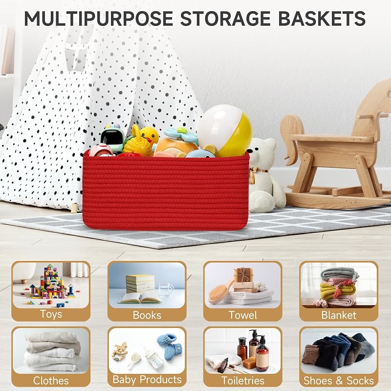 3 Pack Small Storage Baskets for Organizing - 11.8 x 7.8 x 5.1 in, Christmas Red - Variation: Red+11.8"L×7.8"W×5.1"H