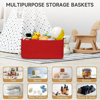 3 Pack Small Storage Baskets for Organizing - 11.8 x 7.8 x 5.1 in, Christmas Red - Variation: Red+11.8"L×7.8"W×5.1"H
