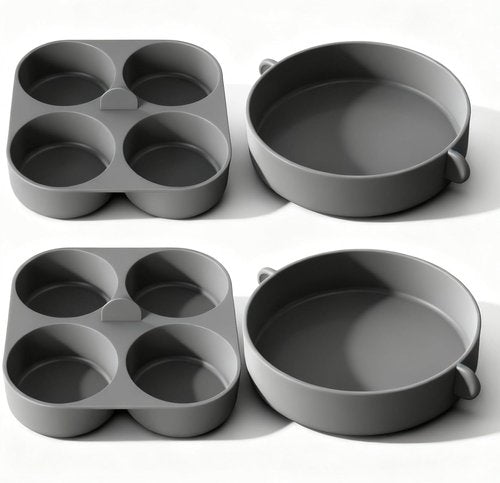 FineMade Silicone Egg Bite Molds - 4-Inch Large & 4-In-1 Mini Molds for Healthy Snacks | 2 Pcs Set