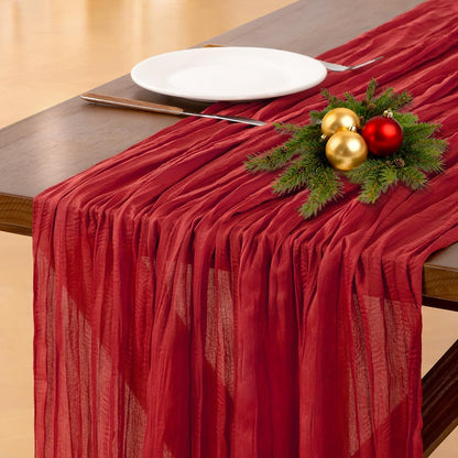 Socomi Red Cheesecloth Table Runner - 120 Inch Boho Rustic Decor for Weddings, Parties & Holidays