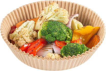 Restaurantware Air Fryer Liners - No-Stick Silicone Coating, 100 Round, 6.3 x 6.3 Inch, Food-Grade Paper