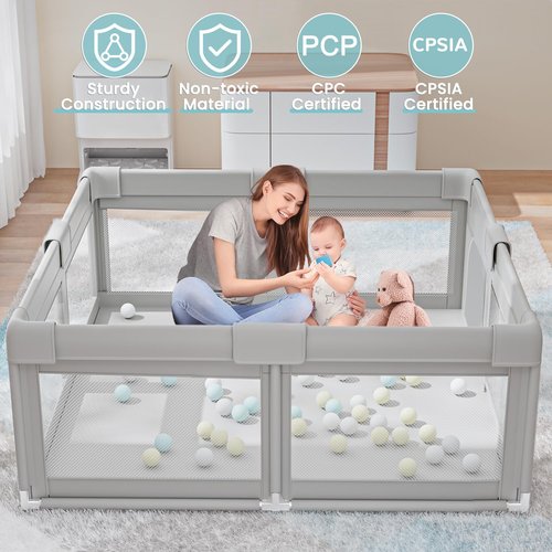 Hiaksedt Baby Playpen - 50 x 50 Inch Safe Play Area with Ocean Balls & Zipper Gates | Soft, Skin-Friendly Fabric