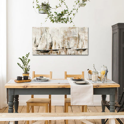 sechars Sailboats Painting Canvas Art Abstract Sailing Boats Wall Decor Rustic Nautical Theme Home Office Living Room Decorations 24x48 Inch (Brown)