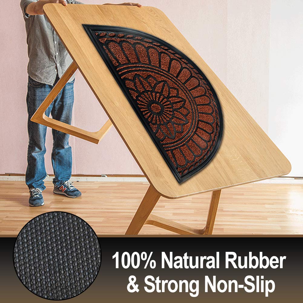Mibao Half Round Door Mat, Non-Slip Welcome Entrance Way Mat, Durable Rubber Door Mats, Low-Profile Heavy Duty Doormat, Half Circle Mats for Garage, Patio, High Traffic Areas, 24" x 36", Maroon