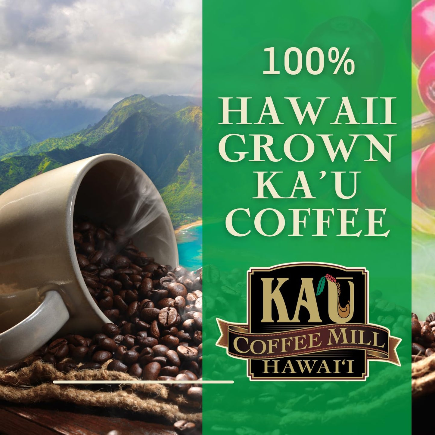 Ka'u Coffee Mill Washed Medium Roast Whole Bean Coffee - Bright Aroma - Plum & Citrus Notes - Handpicked & Washed Processed Hawaii Grown Arabica Beans - Gourmet Premium Small Batch Coffee - 8oz