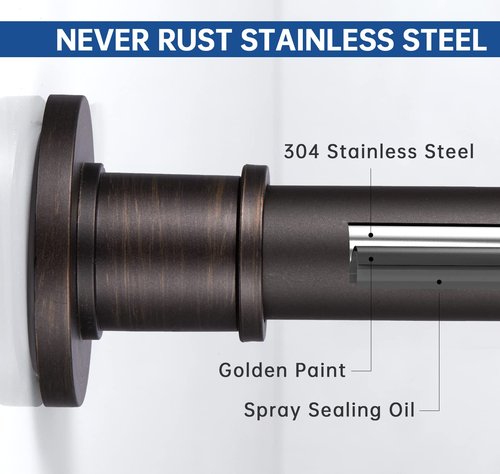 BRIOFOX Industrial Shower Curtain Rod - Never Rust Non-Slip 43-72 Inch Stainless Steel, Bronze, Painted-gold Finial