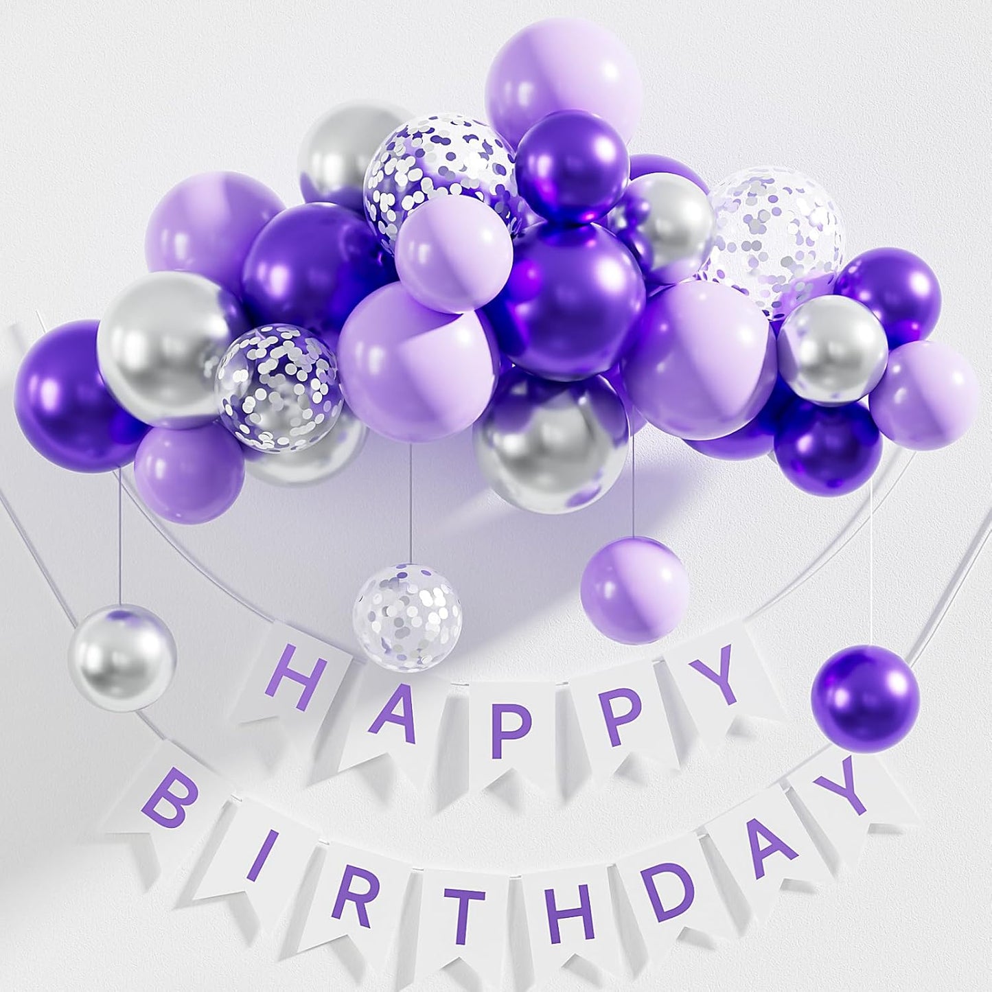Skiennix 12-Inch Purple & Silver Balloons - 60pcs Pastel Lavender Confetti for Parties & Celebrations