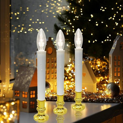 Christmas LED Window Candles - 4 Pack Battery Operated with Timer | Ultra-Bright 3V Bulbs for Indoor Decor
