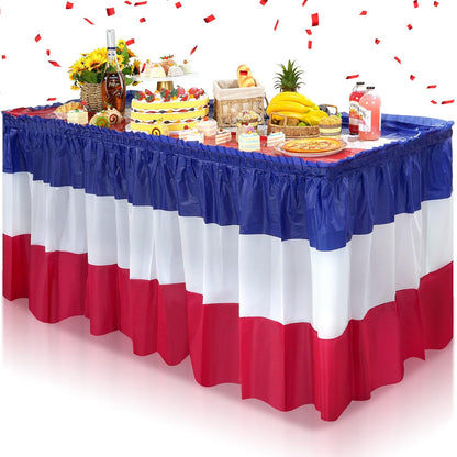 Patriotic Table Skirts by 3 Pack - Red, White & Blue Disposable Decorations | 2.4 x 14 Ft for 4th of July Celebrations