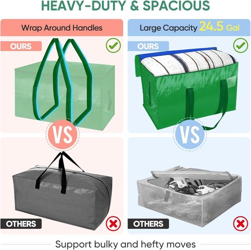 BALEINE Oversized Moving Bags - Heavy-Duty Storage Totes with Reinforced Handles | Light Green, 2-Pack