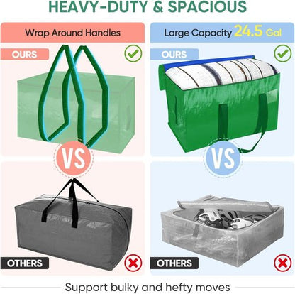 BALEINE Oversized Moving Bags - Heavy-Duty Storage Totes with Reinforced Handles | Light Green, 2-Pack