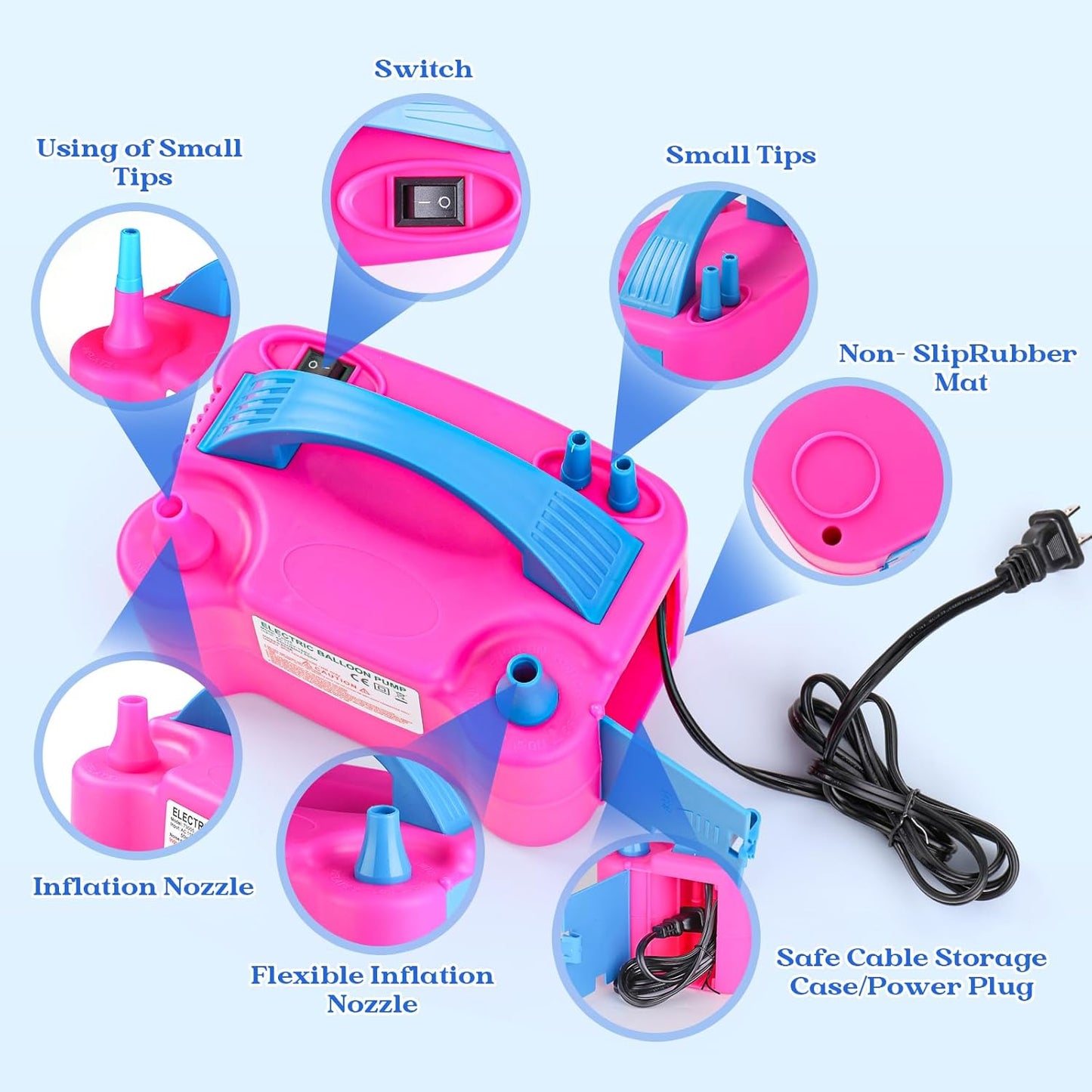 Voircoloria Electric Balloon Pump - Portable Dual Nozzle Inflator with Tying Tools | 110V 600W for Parties