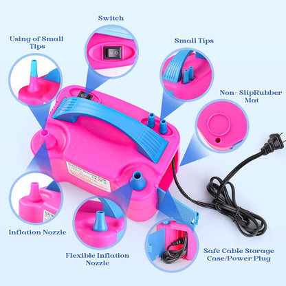 Voircoloria Electric Balloon Pump - Portable Dual Nozzle Inflator with Tying Tools | 110V 600W for Parties