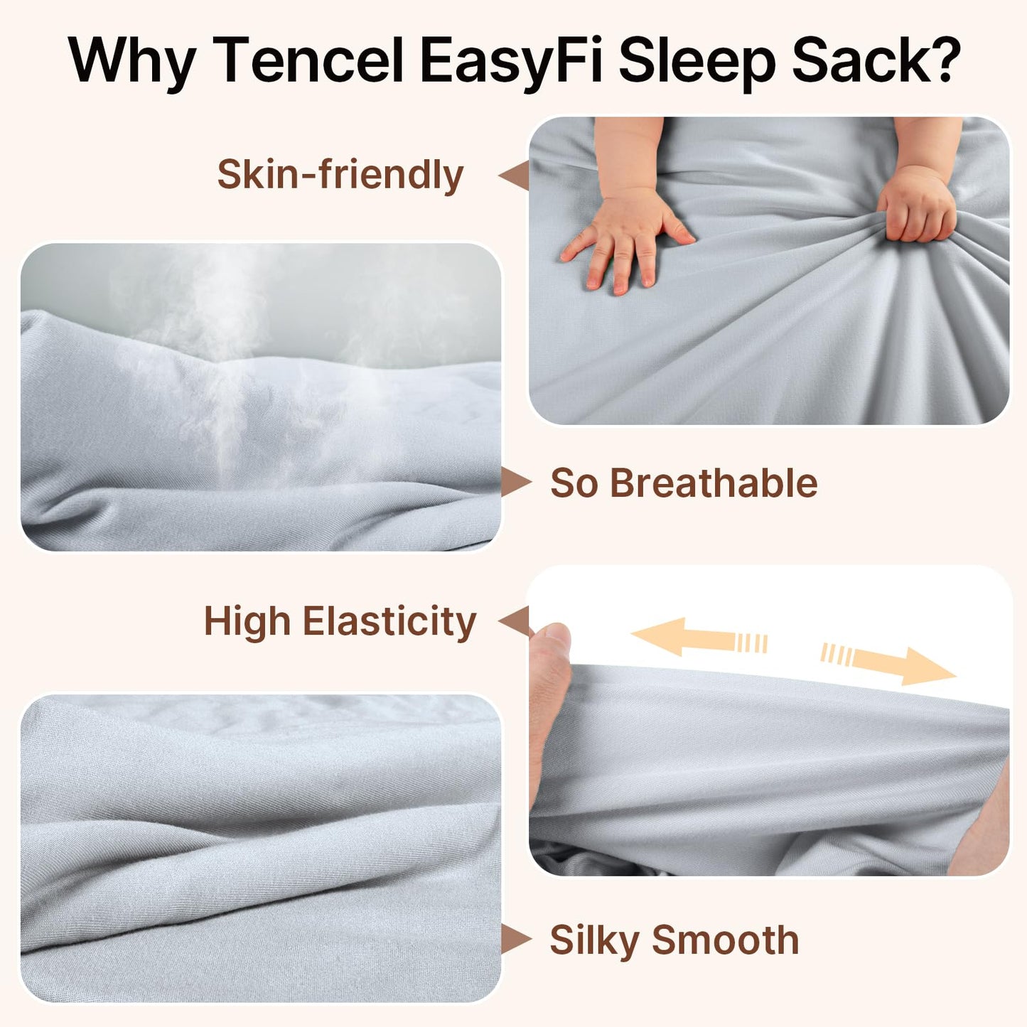 Supersoft Rayon Made from Bamboo Sleep Sack 3-6 Months Newborn Sleep Sack 0-3 Months 1.0 Tog Baby Wearable Blanket with 2-Way Zipper Unisex Sleeping Bag for Babies All-year-around - Gray