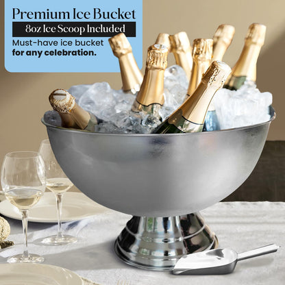 Premium 12L Large Ice Bucket for Parties – 16"x16"x10" Silver Stainless Steel Beverage Tub with Scoop – Insulated Ice Bucket for Cocktail Bar, Beers & Champagnes – 1.77kg Drink Bucket for Celebrations