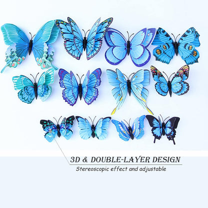 OPSEAM 3D Butterfly Wall Decor - 48 PCS Magnetic Stickers for Party Decorations | Blue