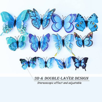 OPSEAM Butterfly Wall Decor 24/48 PCS, 3D Butterflies Stickers for Party Decorations with Magnets(Blue, 24)