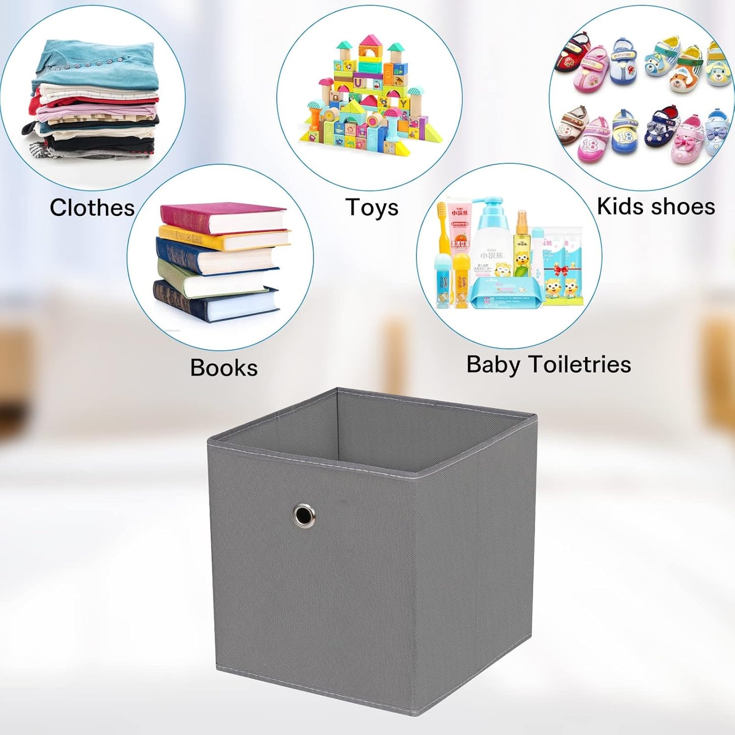 Skiennix Fabric Storage Cubes - 11 Inch Foldable Cloth Bins with Handles for Closet & Nursery | Grey