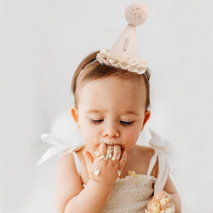 Regine Switzerland Lace 1/2 Birthday Hat - Sweet Floral Princess Crown for 6-Month Celebration