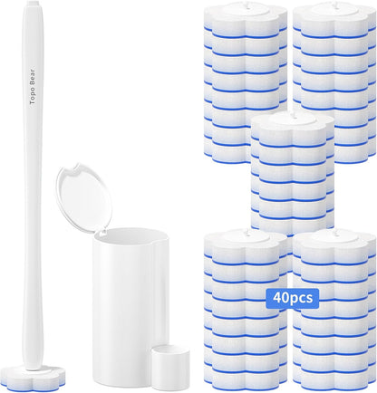 Topo Bear Toilet Bowl Brush Set - 40 Disposable Wand Refills for Effortless Cleaning